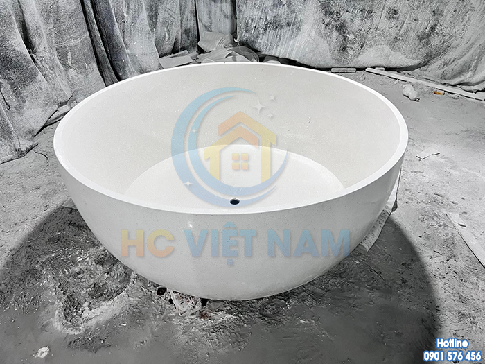 Bồn tắm bê tông mài tròn màu trắng đẹp BT-014