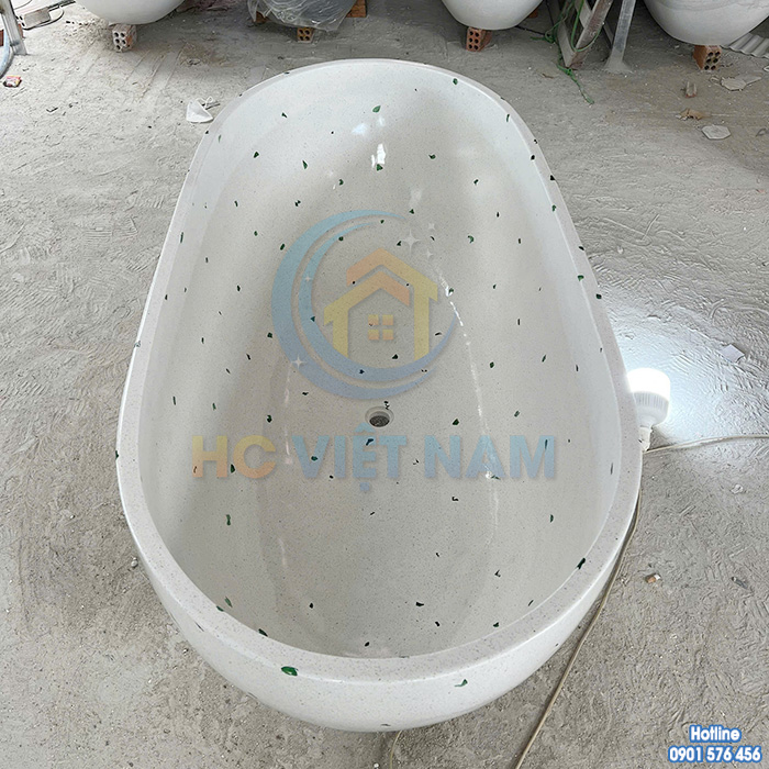 Bồn tắm bê tông hình bầu dục chấm bi xanh BT-023