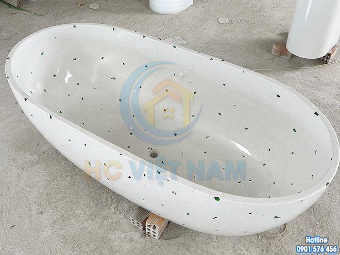 Bồn tắm bê tông hình bầu dục chấm bi xanh BT-023