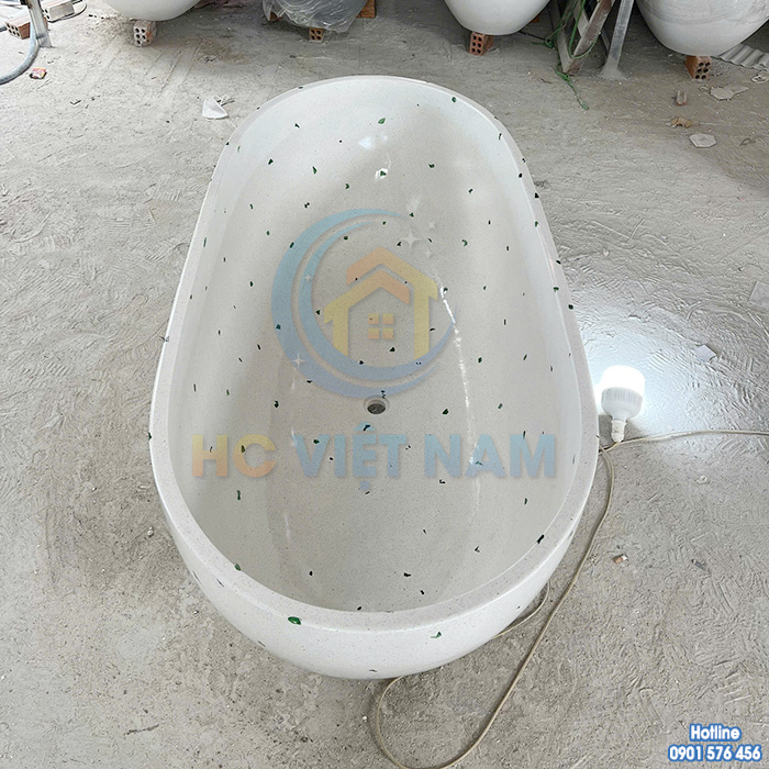 Bồn tắm bê tông hình bầu dục chấm bi xanh BT-023