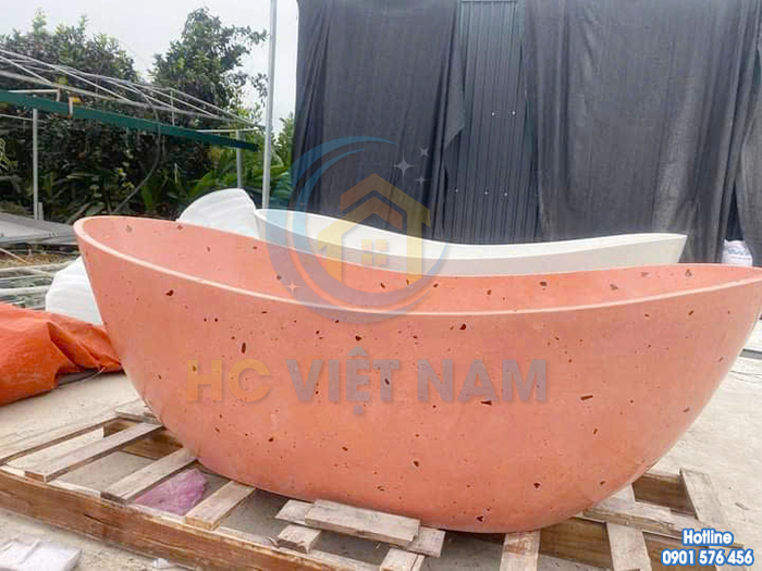 Bồn tắm bê tông hình ovan màu hồng cao cấp BT-026
