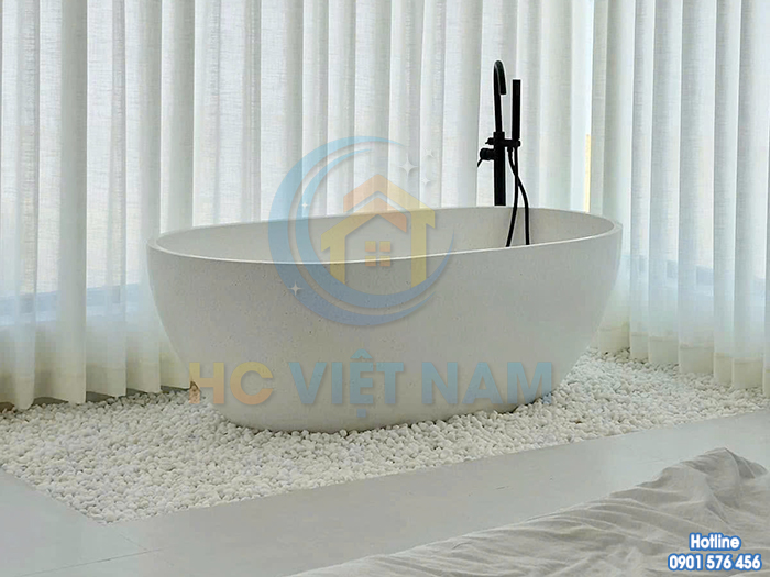 Bồn tắm bê tông hình bầu dục cao cấp hiện đại BT-027