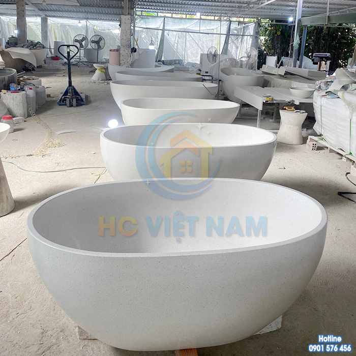 Bồn tắm bê tông hình bầu dục cao cấp hiện đại BT-027